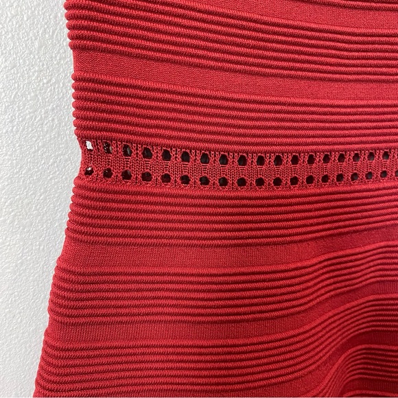 Sandro Off Shoulder Ribbed Fit and Flare Stretch Dress Red Size 2 - Picture 4 of 11